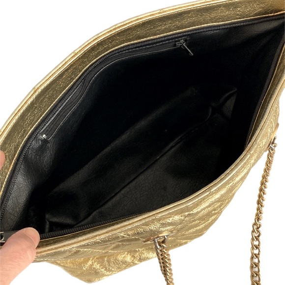 VINTAGE metallic gold quilted Tote bag chain handle - Picture 7 of 9